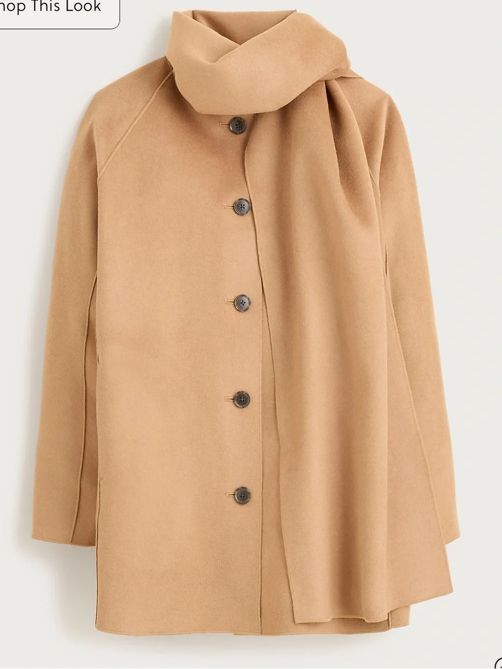 J crew dark camel Scarf coat in drapey wool blend